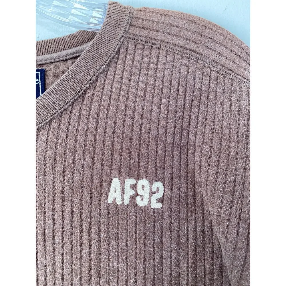 Abercrombie & Fitch Ribbed Muscle V Neck Long Sleeve Top Mens L Commando Neutral